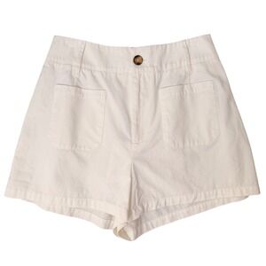 White Summer Chino Cotton High Rise Shorts (L) NEW Clean Girl Beachy Preppy